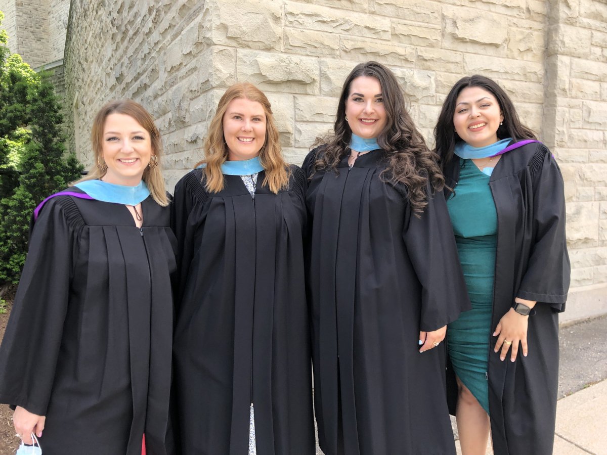 Western University faculty of education graduates Jamie-Lee Chisholm Alyssa Plaquet, Shelby Hayward, and Susana Alfaro. June 13, 2022.