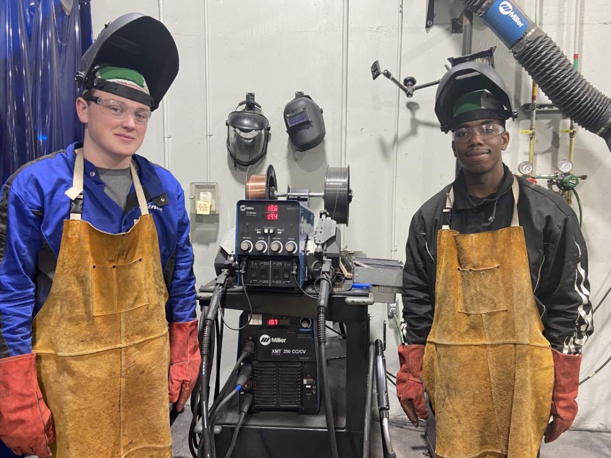 Aidyn Boniface and Chance Birthwright, grade 12 students at Forest Lawn High School, both helped construct the new bike racks.