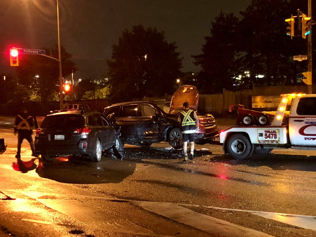The scene following a three-vehicle crash near Black Creek Drive and Trethewey Drive on June 6, 2022.