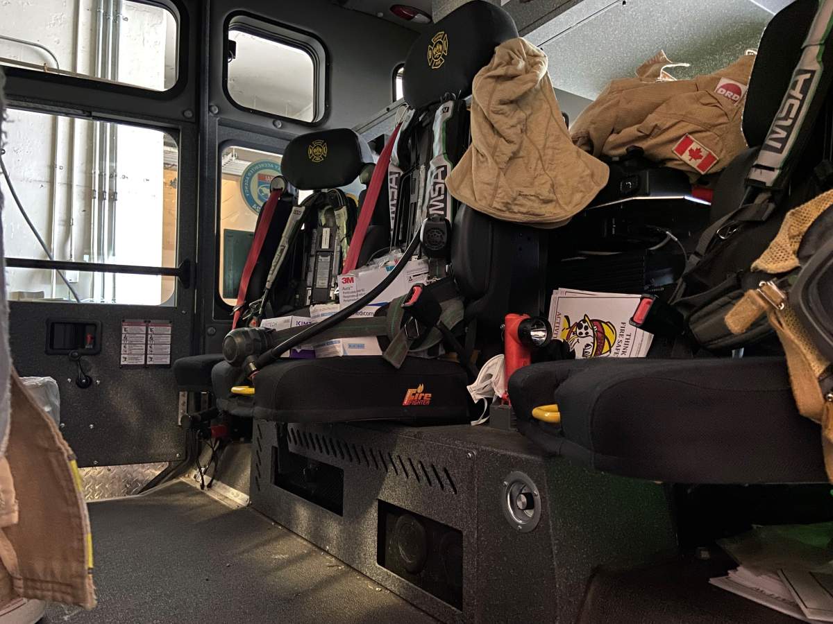 Inside fire engine where Tara rode to hospital.