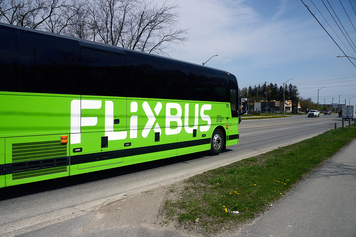 FILE - A Flixbus in Guelph, Ont., on May 11, 2022.