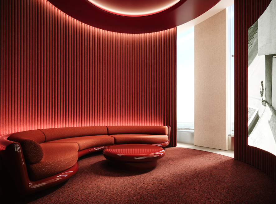 A rendering of a private theatre that will be located on Forma's top floor entertaining suite.