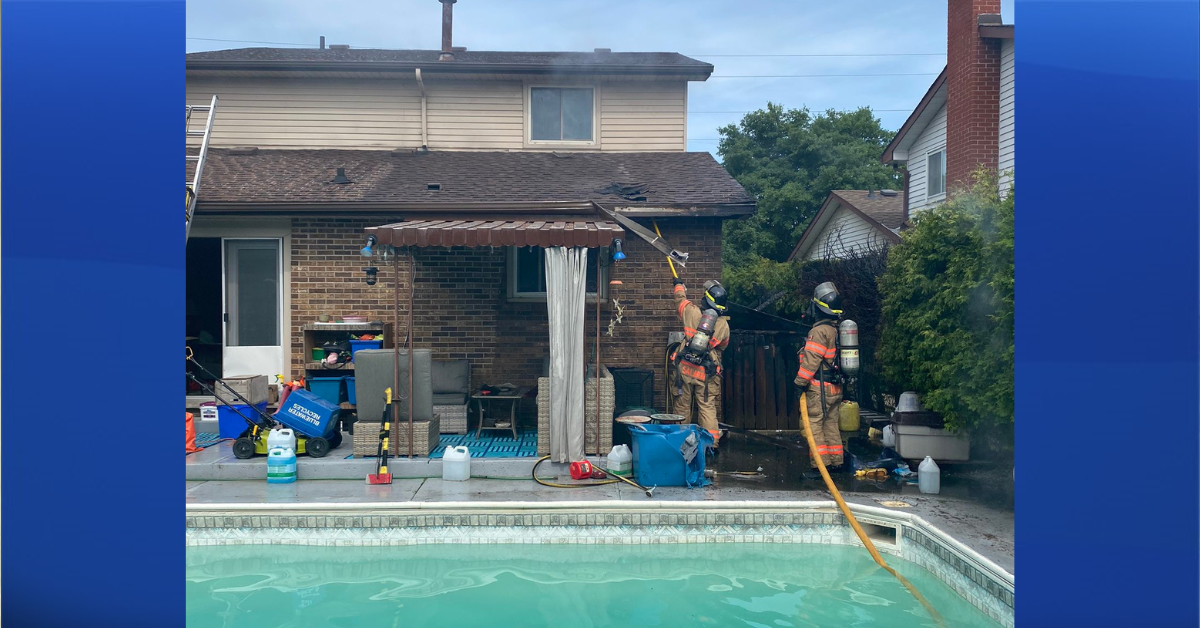 A photo posted by London Firefighters on Twitter of fire crews putting out hot spots after a fire broke out on June 13, 2022 on Lysanda Avenue.