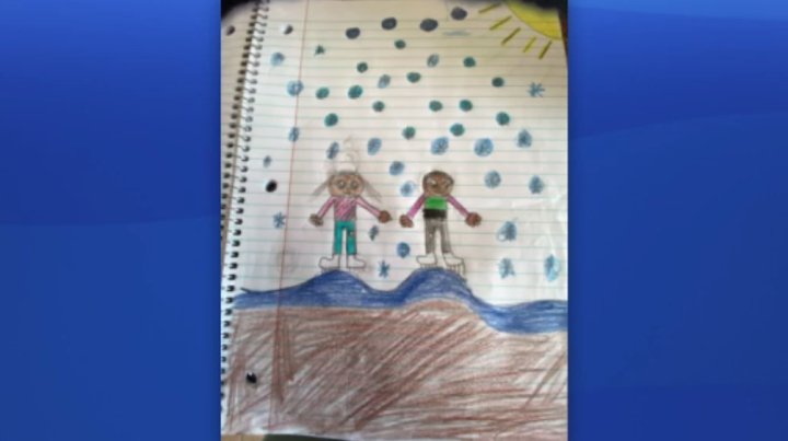 A hand-drawn photo from Beutis Renuka Amarasingha’s son was shown in court.