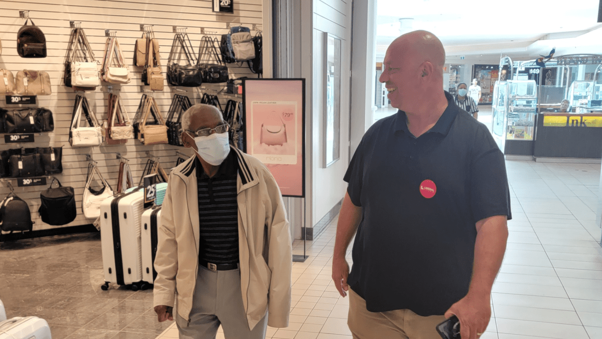 East Hamilton—Stoney Creek candidate Jason Farr at Eastgate Mall during his campaign run in May 2022 for the Ontario Liberal Party.