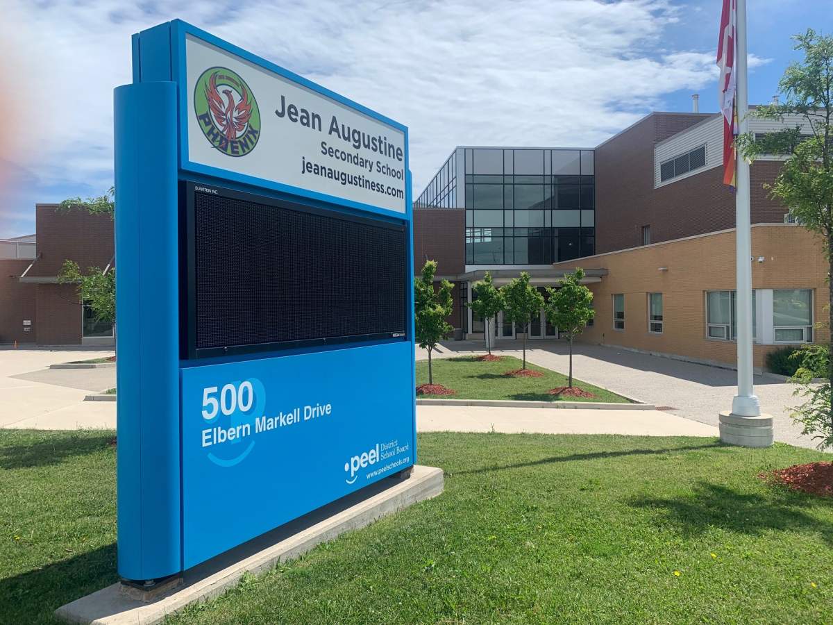 A photo of Jean Augustine Secondary School in Brampton on June 13, 2022.