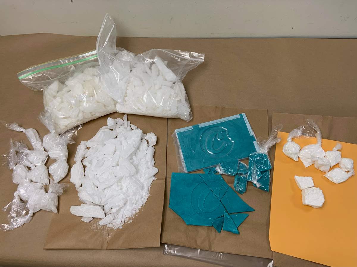 Lethbridge police seized 553.2 grams of fentanyl, 3,597.5 grams of methamphetamine, 192.5 grams of cocaine and $14,085 cash from a vehicle and home in the 1900 block of 12 Avenue South Wednesday, June 15, 2022.