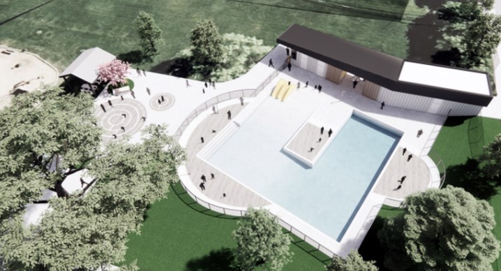 The wading pool on 18th Street, known locally as the Peanut Pool, will have a zero depth, beach entry and varying depths of water to meet the needs of the pool users. The pool will be heated with high efficiency boilers to accommodate infant and preschool swim lessons.