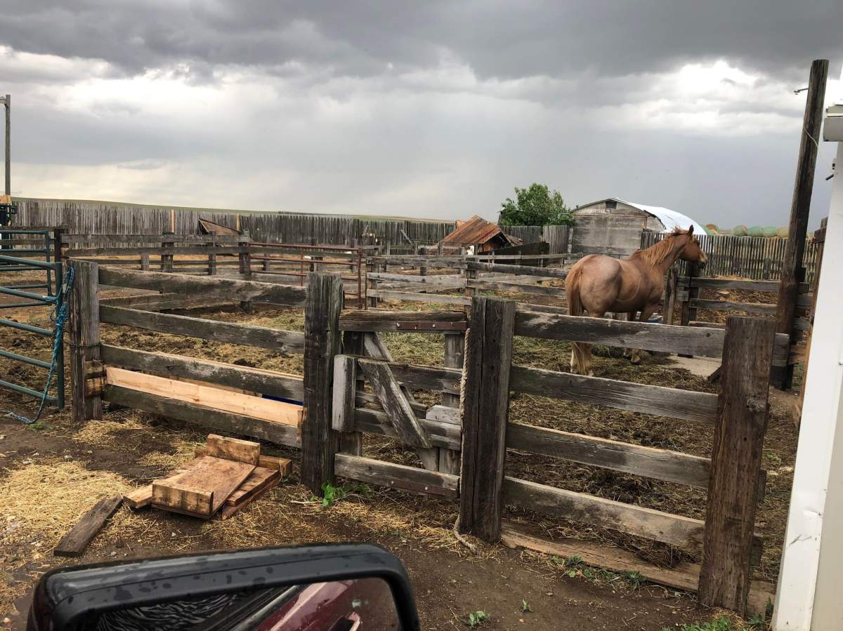 Damage on a farm near Enchant, Alta., is shown following what is suspected to be a funnel cloud on June 6, 2022.