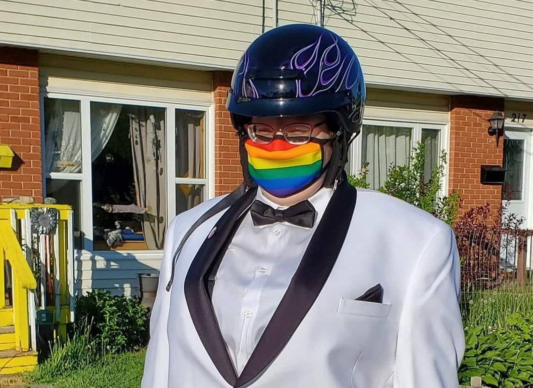 Emily Kinnear said they were ‘overwhelmed’ after a group of nearly 30 motorcycles escorted them to prom.