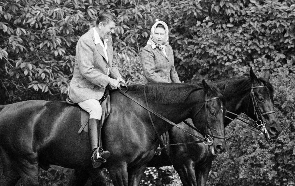 Queen Elizabeth II rides her favourite horse, Burmese.