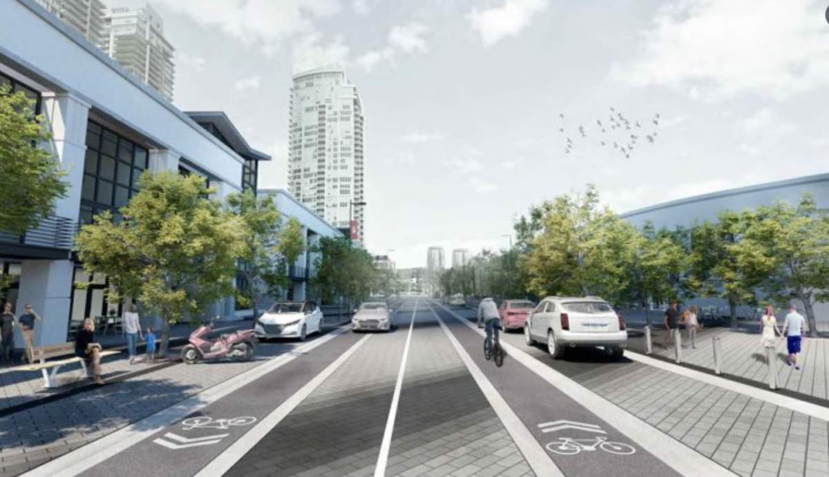 A rendering of Stampede Trail included in the Calgary Municipal Land Corporation development permit application.