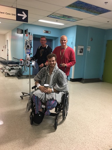 Stuart Sweeney had part of his left leg amputated after he was struck by a vehicle while riding his motorcycle along Highway 7.