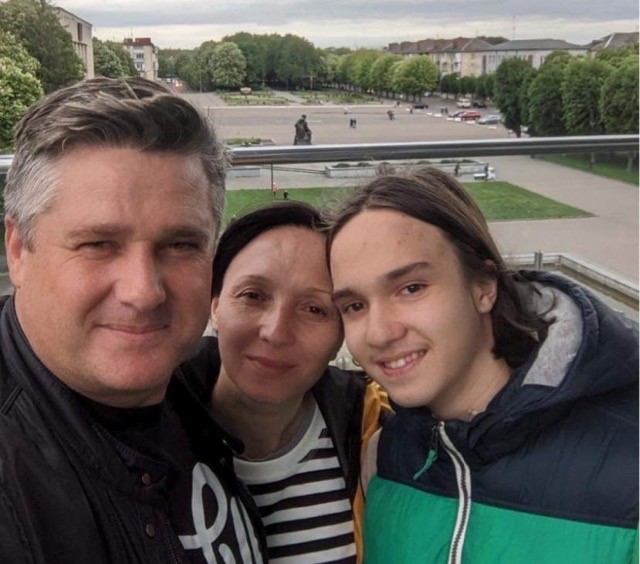A photo of Olga Pynda with her family, the day before she and her son fled Ukraine.