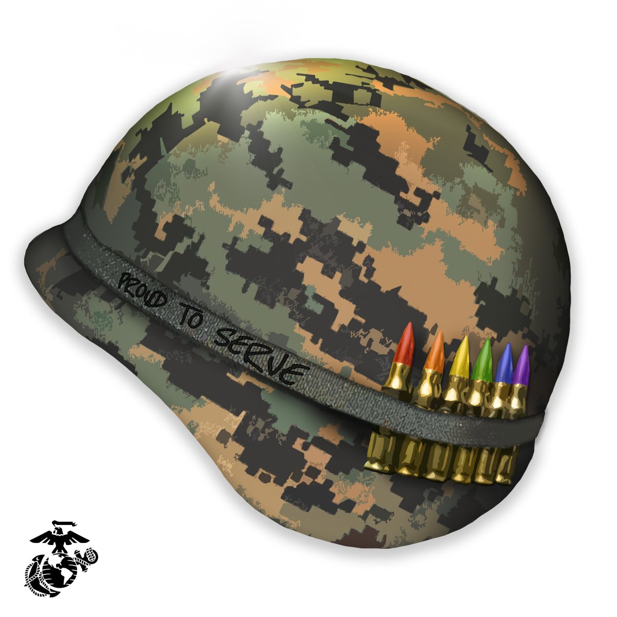 The U.S. marines tweeted this image of a combat helmet with rainbow bullets on June 1 to mark the beginning of Pride Month, sparking outrage from the left and right.