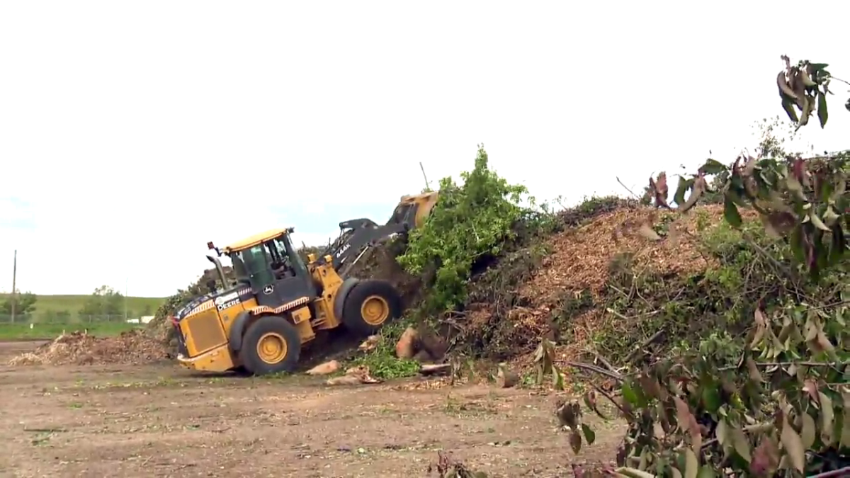 Heavy equipment moves tree waste around at the East Calgary landfill on June 20, 2022.