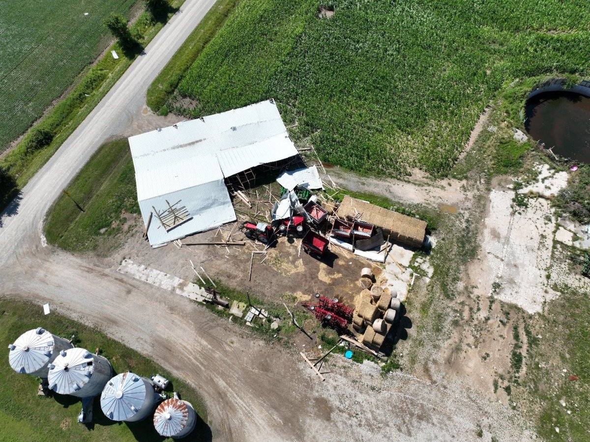 A barn in Wyoming, Ont. collapsed as a result of a confirmed EF0 tornado which touched down on July 19.