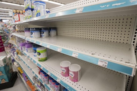 Store shelves empty of baby formula.
