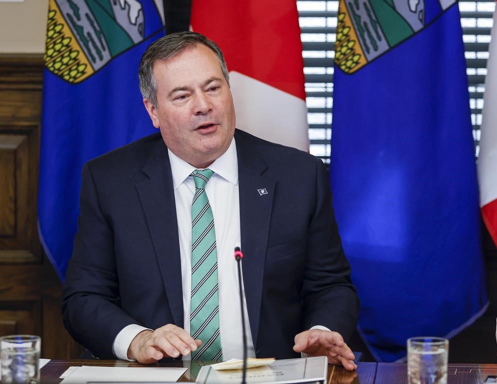 Alberta Premier Jason Kenney speaks during a news conference in Calgary, Friday, May 20, 2022. Kenney has indicated his United Conservative government will reveal details next week about additional support to help people deal with high inflation. THE CANADIAN PRESS/Jeff McIntosh.