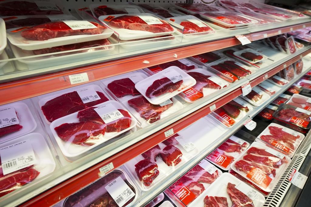 Beef and meat products are displayed for sale at a grocery store in Aylmer, Que., on May 26, 2022.
