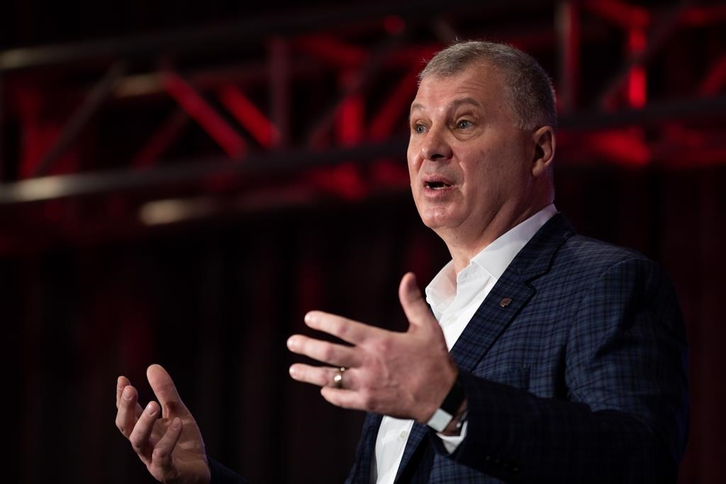 CFL commissioner Randy Ambrosie speaks at the Hamilton Convention Centre, in Hamilton on Friday, Dec. 10, 2021.