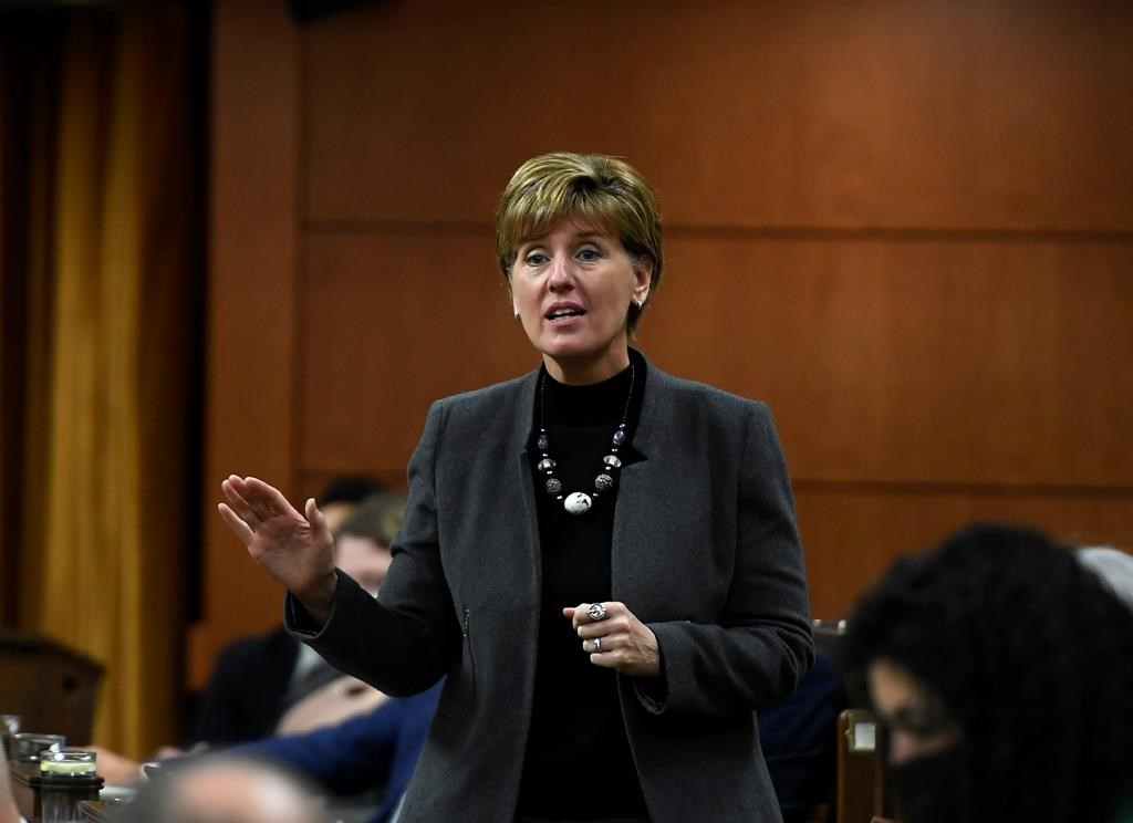 Minister of Agriculture and Agri-Food Marie-Claude Bibeau rises during question period in the House of Commons on Parliament Hill in Ottawa on Friday, June 10, 2022. The federal government has expanded a program to include the agricultural sector in coming up with solutions to reduce greenhouse gases.