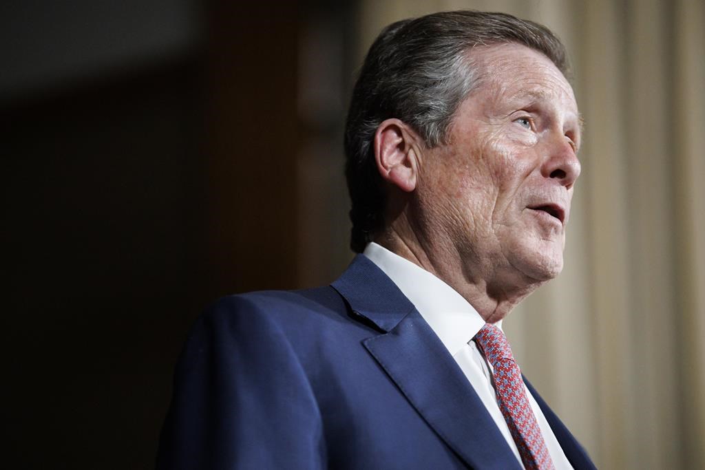 Toronto mayor John Tory, speaks alongside Ontario Premier Doug Ford during a joint press conference inside Queen’s Park in Toronto, Monday, June 27, 2022.