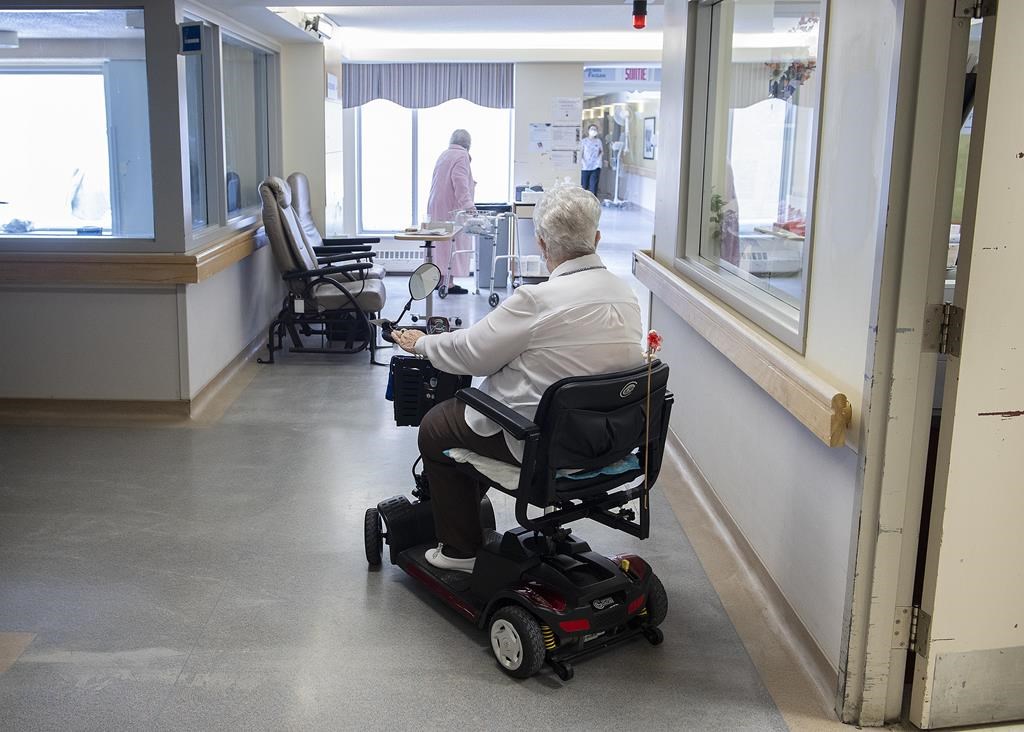 Long term care resident shown in a facility in Quebec.