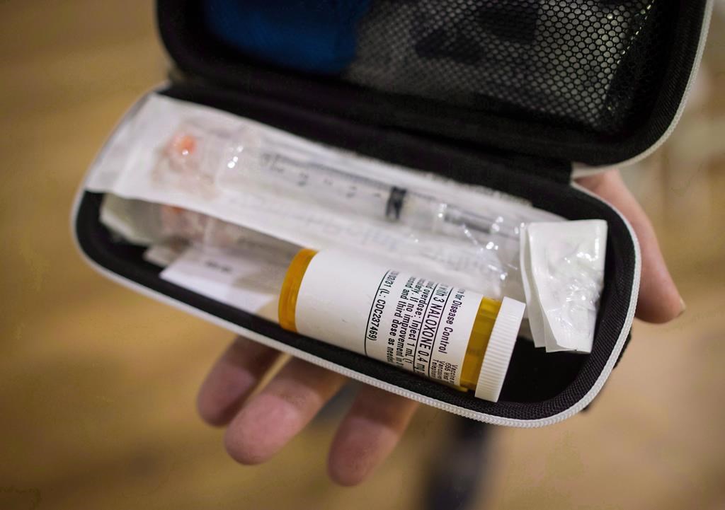 A naloxone kit is shown in Vancouver, B.C., on Monday November 13, 2017. Harm reduction  .