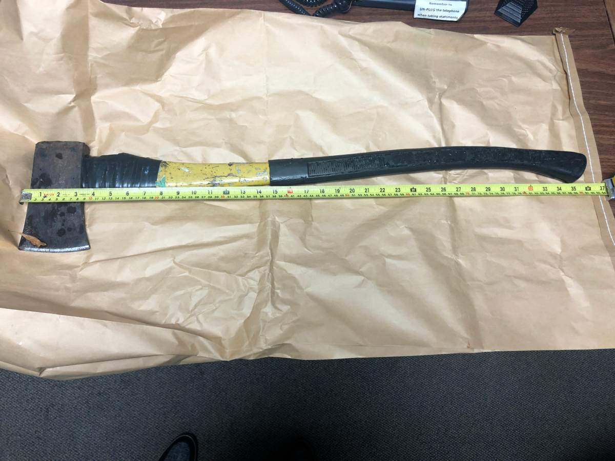 An axe recovered from the site of an officer-involved shooting involving Stettler RCMP on July 24, 2022.