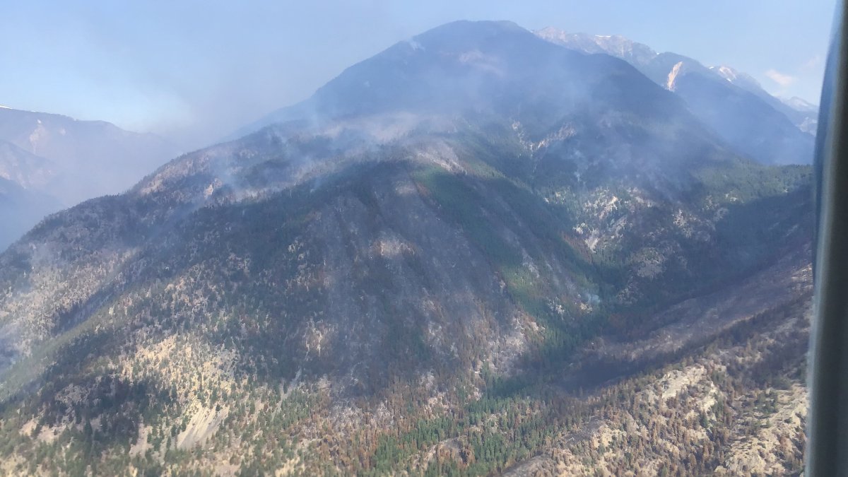 An aerial view of the Nohomin Creek wildfire that’s burning just northwest of Lytton, B.C.