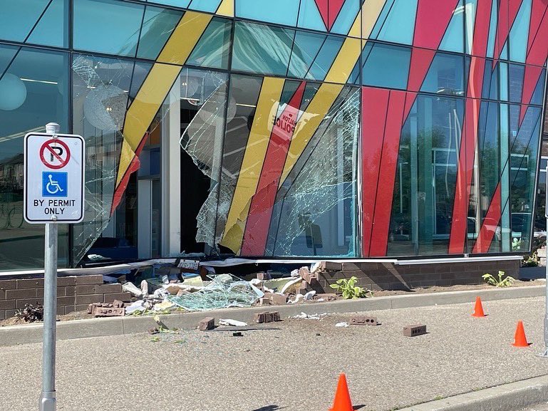 Halton Police say no charges were laid after car drove into front of Burlington library