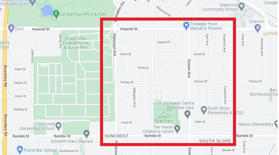 Burnaby RCMP is asking for dashcam video taken in this area between 11 a.m. and 11:40 a.m. on July 4, 2022.