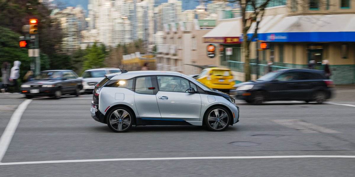 A BMW i3 REx electric car in traffic, West Broadway Avenue, Vancouver, B.C. on Thursday, January 7, 2021. 