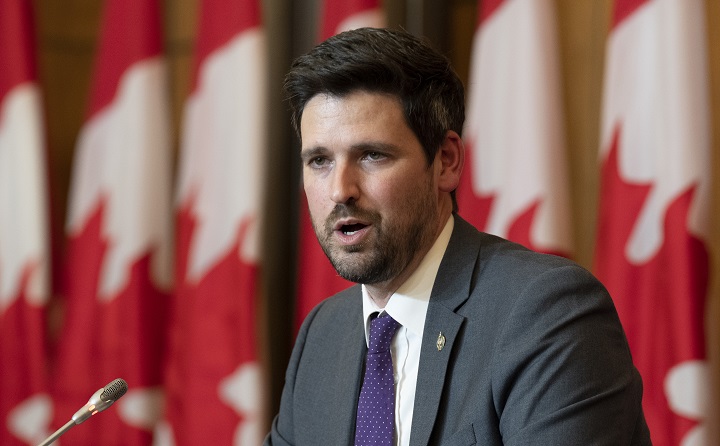 Immigration, Refugees and Citizenship Minister Sean Fraser speaks during a news conference with United Nations High Commissioner for Refugees Filippo Grandi, Wednesday, April 6, 2022 in Ottawa.  