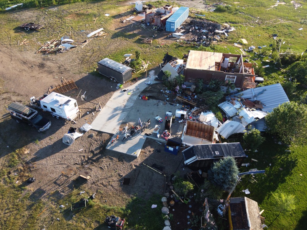 Drone imagery from a home and yard destroyed by a storm that ripped through Medicine Hat and surrounding area on July 18, 2022.