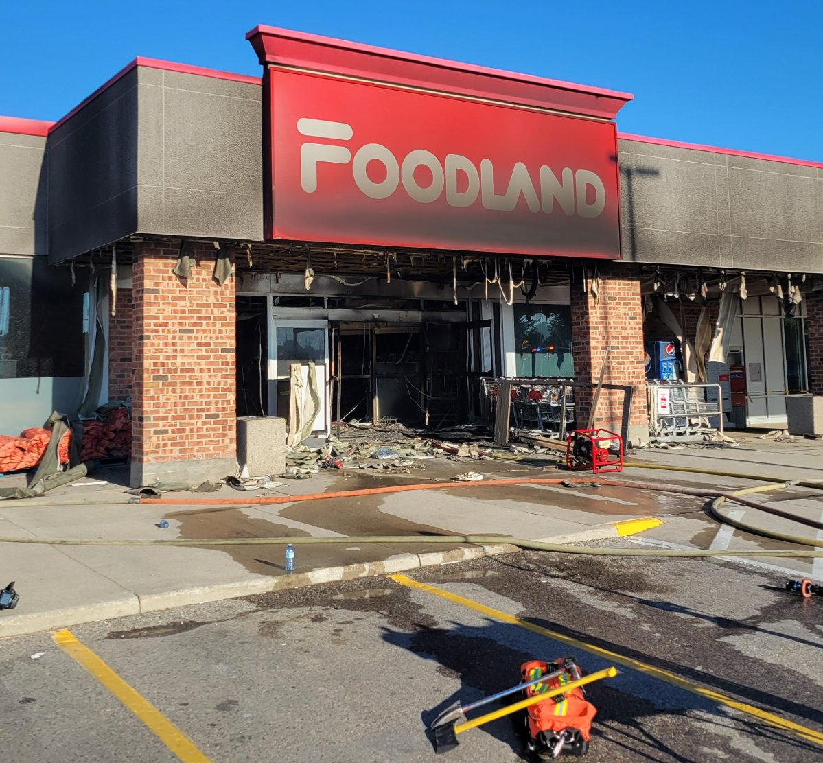 Dorchester Foodland after the fire was extinguished.
