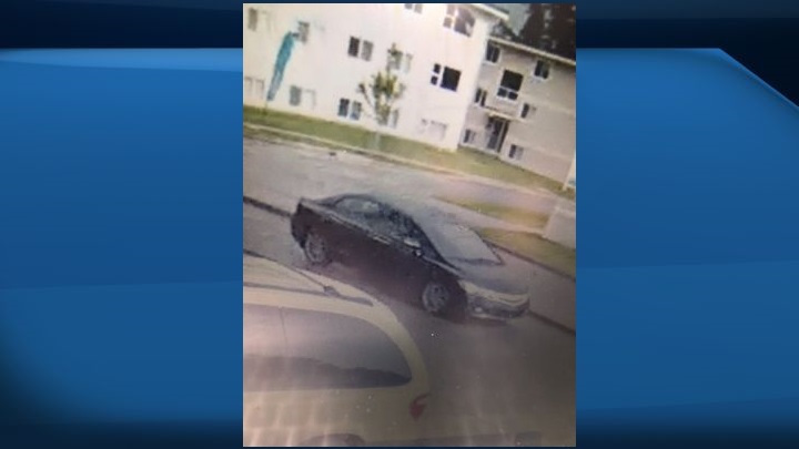 Edmonton police have identified a black sedan as a vehicle of interest in a Thursday afternoon shooting in the west end.