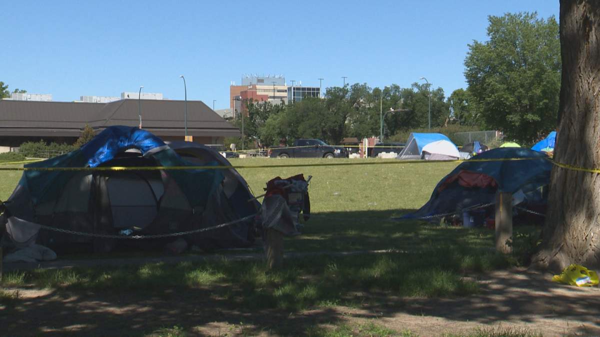 Lethbridge police investigate a shooting at an encampment in the 500 block of Stafford Drive South. The shooting happened Sunday, July 10, 2022. Pictures taken Monday, July 11, 2022.