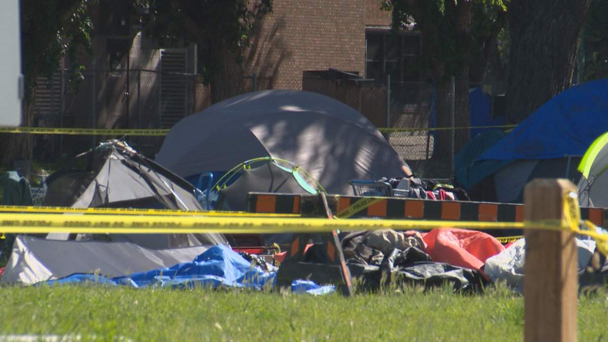 Lethbridge police investigate a shooting at an encampment in the 500 block of Stafford Drive South. The shooting happened Sunday, July 10, 2022. Pictures taken Monday, July 11, 2022.