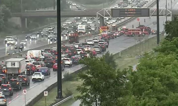 Emergency services responded to a collision on Toronto's Gardiner Expressway on July 24.