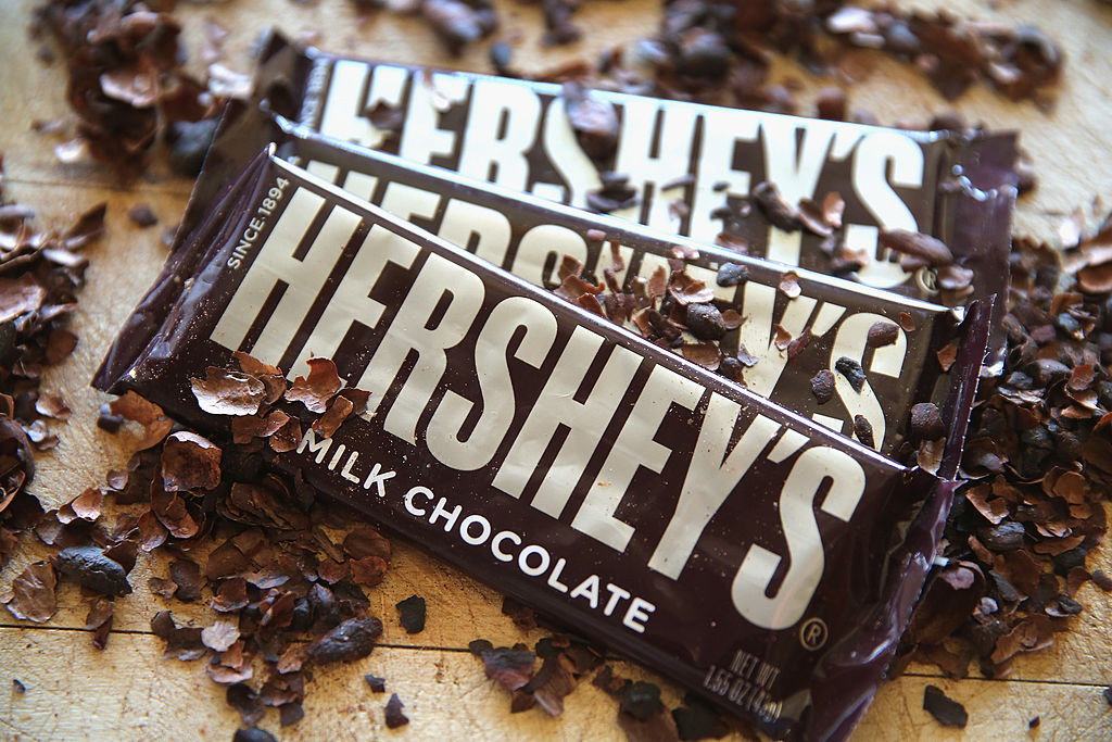 In this photo illustration,  Hershey's chocolate bars are shown on July 16, 2014 in Chicago, Illinois.  