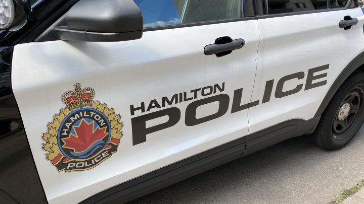 A photo of the side of a Hamilton police cruiser.