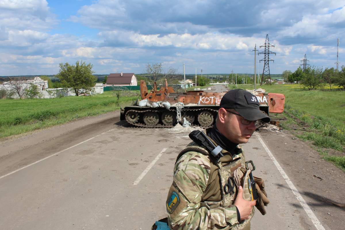 Member of J9, in Vilkhivka, Ukraine, May 19, 2022.