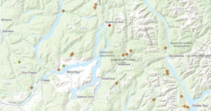 Multiple wildfires burning in B.C.’s Shuswap region, officials say