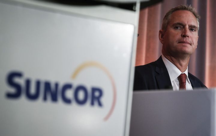 Suncor president and CEO Mark Little prepares to address the company's annual meeting in Calgary on May 2, 2019. 