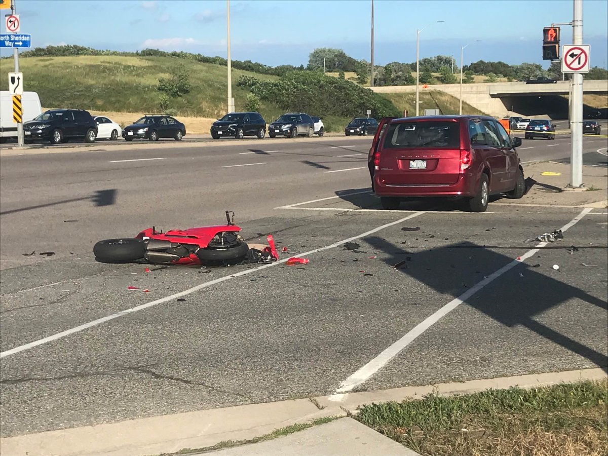 One man has been taking to hospital after a motorcycle and vehicle collided in Mississauga.