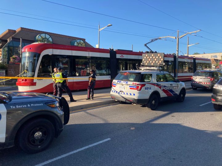 A streetcar struck a pedestrian on St Clair Avenue West, according to Toronto police.