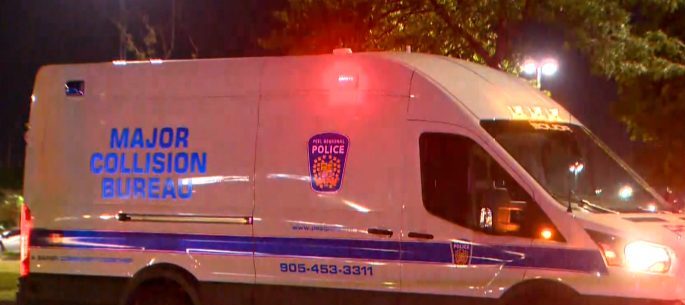 Peel police's major collisions unit on the scene of the incident.