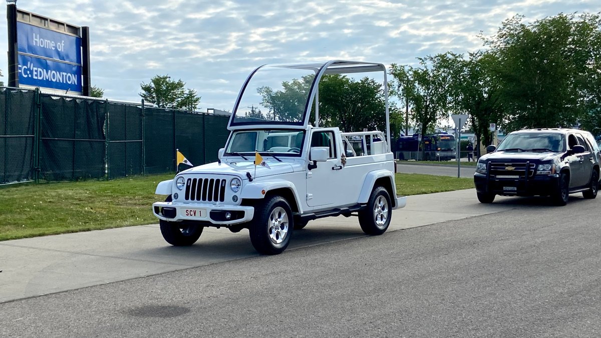 Pope Francis' vehicle for mass in Edmonton Tuesday, July 26, 2022.